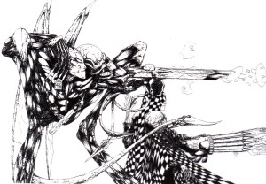 An autonomous cannon, and a French Harlequin Mercenary